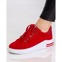 LEKKIE BUTY DAMSKIE SNEAKERSY CZERWONE WELUROWE R39