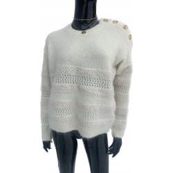 SWETER DAMSKI ECRU Z CEKINAMI WEŁNA 10% ROZMIAR UNIWERSALNY