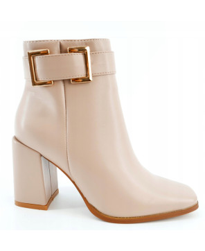 IDEAL SHOES BOTKI DAMSKIE BEŻOWE EKO SKÓRA R40