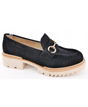 MOKASYNY DAMSKIE NA PLATFORMIE CZARNE AŻUROWE R41