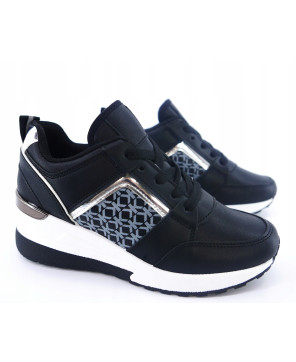 SNEAKERSY DAMSKIE CZARNE NA KOTURNIE R39