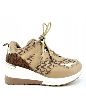 SNEAKERSY DAMSKIE BEŻOWO BRĄZOWE NA KOTURNIE R41