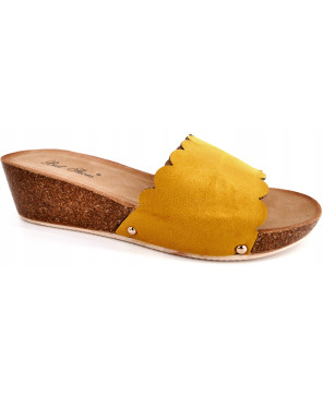 KLAPKI DAMSKIE NA KOTURNIE ZAMSZOWE YELLOW R39