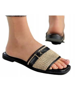 GOODIN FASHION PIĘKNE KLAPKI DAMSKIE CZARNE Z KLAMERKĄ R38