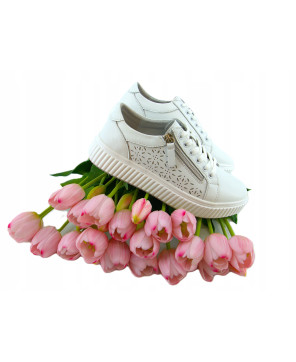 GOODIN PREMIUM DAMSKIE LEKKIE SNEAKERSY BIAŁE AŻUREK R38