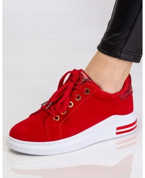 LEKKIE BUTY DAMSKIE SNEAKERSY CZERWONE WELUROWE R40