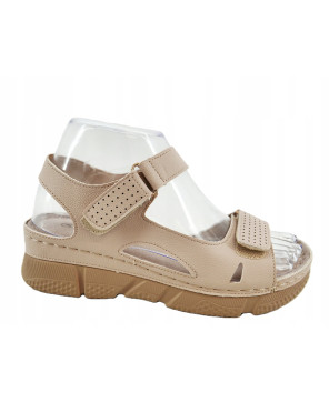 GOODIN SANDAŁY DAMSKIE BUTY LETNIE LEKKIE WYGODNE BEŻOWE SKÓRA EKO R39