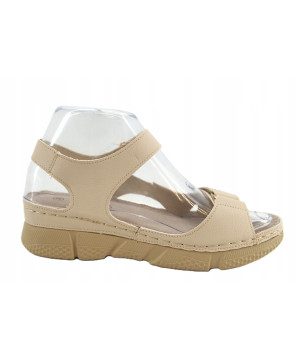 GOODIN SANDAŁY DAMSKIE BUTY LETNIE LEKKIE WYGODNE BEŻOWE SKÓRA EKO R39