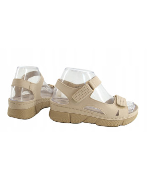 GOODIN SANDAŁY DAMSKIE BUTY LETNIE LEKKIE WYGODNE BEŻOWE SKÓRA EKO R37