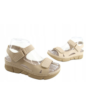 GOODIN SANDAŁY DAMSKIE BUTY LETNIE LEKKIE WYGODNE BEŻOWE SKÓRA EKO R37