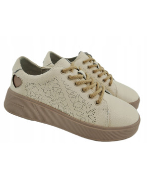 GOODIN COMFORT DAMSKIE SNEAKERSY TRAMPKI 100% SKÓRA NATURALNA BEŻOWE R39