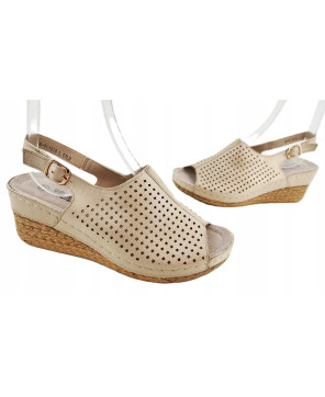 GOODIN SANDAŁY DAMSKIE BUTY LETNIE KOTURN ZŁOTE WYGODNE SKÓRA EKO R39