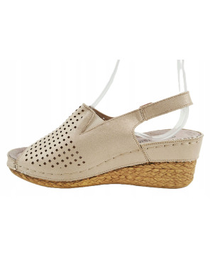 GOODIN SANDAŁY DAMSKIE BUTY LETNIE KOTURN ZŁOTE WYGODNE SKÓRA EKO R36