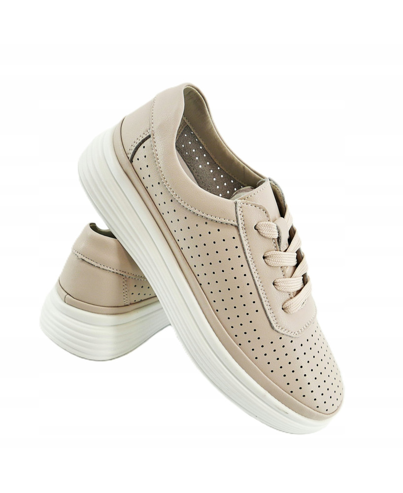 GOODIN COMFORT DAMSKIE SNEAKERSY TRAMPKI 100% SKÓRA NATURALNA BEŻOWE R38