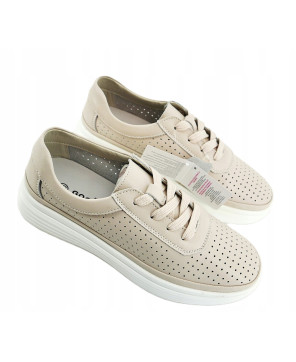 GOODIN COMFORT DAMSKIE SNEAKERSY TRAMPKI 100% SKÓRA NATURALNA BEŻOWE R38