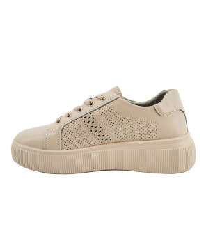 GOODIN COMFORT DAMSKIE SNEAKERSY TRAMPKI 100% SKÓRA NATURALNA BEŻOWE R38