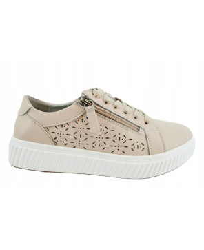 GOODIN PREMIUM SKÓRZANE DAMSKIE SKÓRA LEKKIE SNEAKERSY BEŻOWE AŻUREK R36