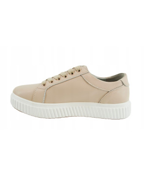 GOODIN PREMIUM SKÓRZANE DAMSKIE SKÓRA LEKKIE SNEAKERSY BEŻOWE AŻUREK R36