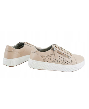 GOODIN PREMIUM SKÓRZANE DAMSKIE SKÓRA LEKKIE SNEAKERSY BEŻOWE AŻUREK R36