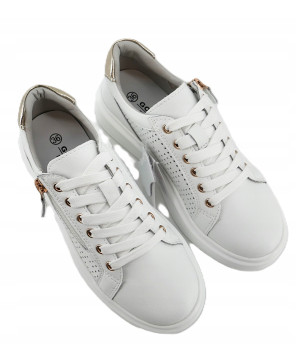 GOODIN COMFORT DAMSKIE SNEAKERSY TRAMPKI 100% SKÓRA NATURALNA BIAŁE R36