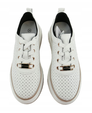 GOODIN PREMIUM SKÓRA NATURALNA DAMSKIE LEKKIE SNEAKERSY BIAŁO ZŁOTE R41