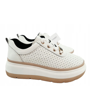 GOODIN PREMIUM SKÓRA NATURALNA DAMSKIE LEKKIE SNEAKERSY BIAŁO ZŁOTE R41