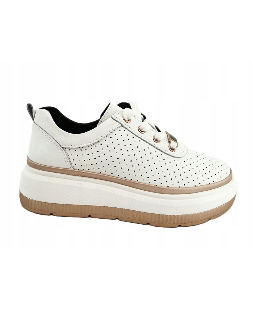 GOODIN PREMIUM SKÓRA NATURALNA DAMSKIE LEKKIE SNEAKERSY BIAŁO ZŁOTE R36