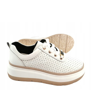GOODIN PREMIUM SKÓRA NATURALNA DAMSKIE LEKKIE SNEAKERSY BIAŁO ZŁOTE R36
