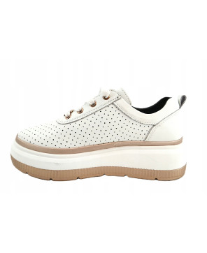 GOODIN PREMIUM SKÓRA NATURALNA DAMSKIE LEKKIE SNEAKERSY BIAŁO ZŁOTE R36