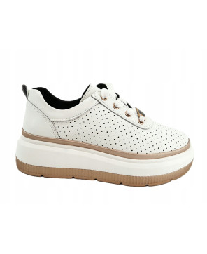 GOODIN PREMIUM SKÓRA NATURALNA DAMSKIE LEKKIE SNEAKERSY BIAŁO ZŁOTE R36