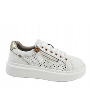 GOODIN COMFORT DAMSKIE SNEAKERSY TRAMPKI 100% SKÓRA NATURALNA BIAŁE R37
