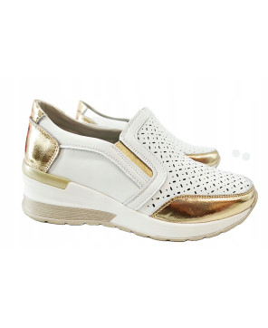 GOODIN SKÓRZANE SNEAKERSY AŻUROWE BIAŁO ZŁOTE R39