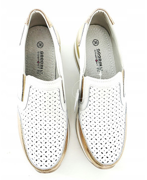 GOODIN SKÓRZANE SNEAKERSY AŻUROWE BIAŁO ZŁOTE R39