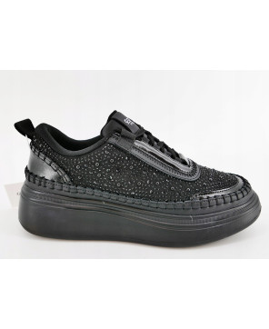 GOODIN SKÓRZANE CZARNE SNEAKERSY LEKKIE WYGODNE CYRKONIE R39