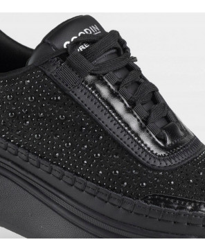 GOODIN SKÓRZANE CZARNE SNEAKERSY LEKKIE WYGODNE CYRKONIE R39