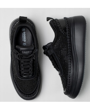 GOODIN SKÓRZANE CZARNE SNEAKERSY LEKKIE WYGODNE CYRKONIE R39