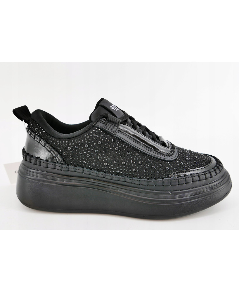 GOODIN SKÓRZANE CZARNE SNEAKERSY LEKKIE WYGODNE CYRKONIE R36