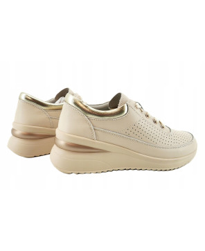 SKÓRZANE AŻUROWE SNEAKERSY NA KOTURNIE BEŻOWE WYGODNE LEKKIE R39