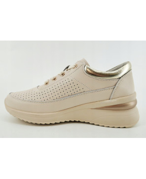 SKÓRZANE AŻUROWE SNEAKERSY NA KOTURNIE BEŻOWE WYGODNE LEKKIE R39
