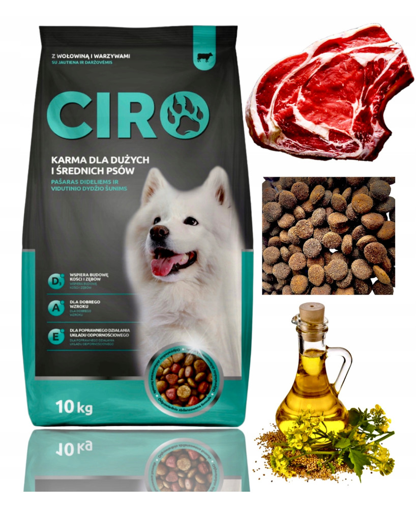 Karma sucha dla psa Ciro 10 kg wołowina wszystkie rasy Adult 30% MIĘSA