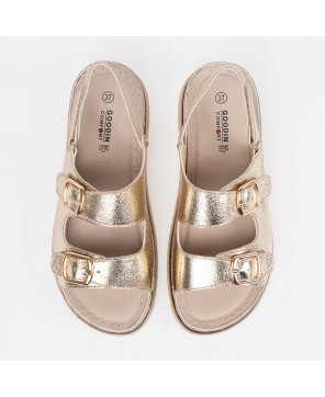 GOODIN SANDAŁY DAMSKIE BUTY LETNIE LEKKIE WYGODNE SKÓRA EKO ZŁOTE R39