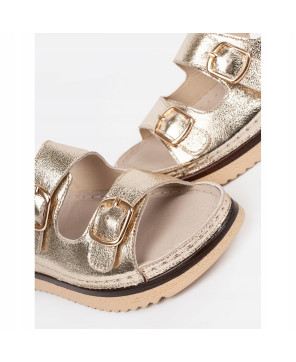 GOODIN SANDAŁY DAMSKIE BUTY LETNIE LEKKIE WYGODNE SKÓRA EKO ZŁOTE R39