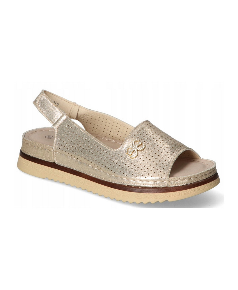 GOODIN SANDAŁY DAMSKIE BUTY LETNIE LEKKIE WYGODNE SKÓRA EKO ZŁOTE R39