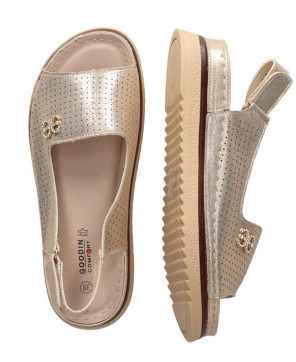 GOODIN SANDAŁY DAMSKIE BUTY LETNIE LEKKIE WYGODNE SKÓRA EKO ZŁOTE R39