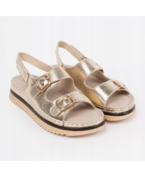 GOODIN SANDAŁY DAMSKIE BUTY LETNIE LEKKIE WYGODNE SKÓRA EKO ZŁOTE R36