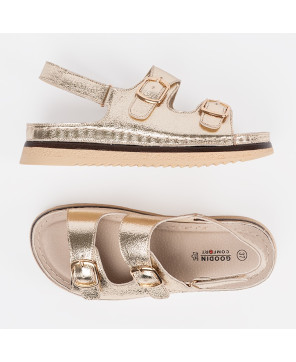 GOODIN SANDAŁY DAMSKIE BUTY LETNIE LEKKIE WYGODNE SKÓRA EKO ZŁOTE R36
