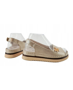GOODIN SANDAŁY DAMSKIE BUTY LETNIE LEKKIE WYGODNE SKÓRA EKO ZŁOTE R38