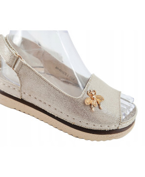GOODIN SANDAŁY DAMSKIE BUTY LETNIE LEKKIE WYGODNE SKÓRA EKO ZŁOTE R37
