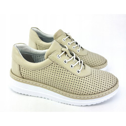 MODO PÓŁBUTY SNEAKERSY SKÓRA NATURALNA LICO JASNY BEŻ AŻUROWE R38
