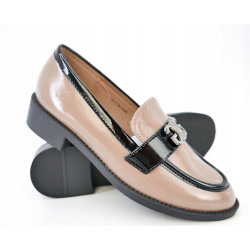 GOODIN MOKASYNY BRĄZOWE SKÓRA EKOLOGICZNA LAKIEROWANA MIĘKKA R39